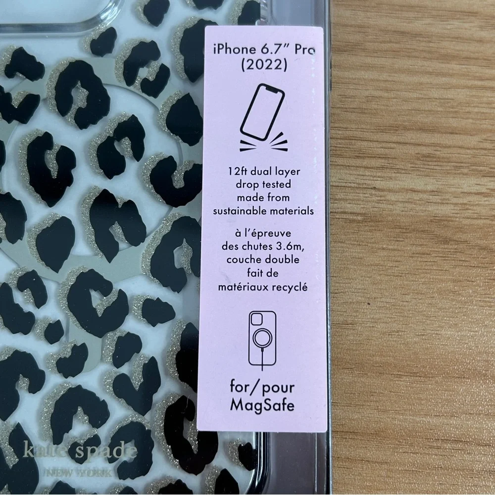 Kate Spade iphone 14 Plus Case Hardshell Magsafe 6.7 In Leopard NEW